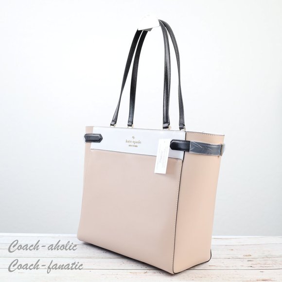 NWT Kate Spade Staci Laptop Tote Triple compartment Leather in Warm Beige - Picture 6 of 13